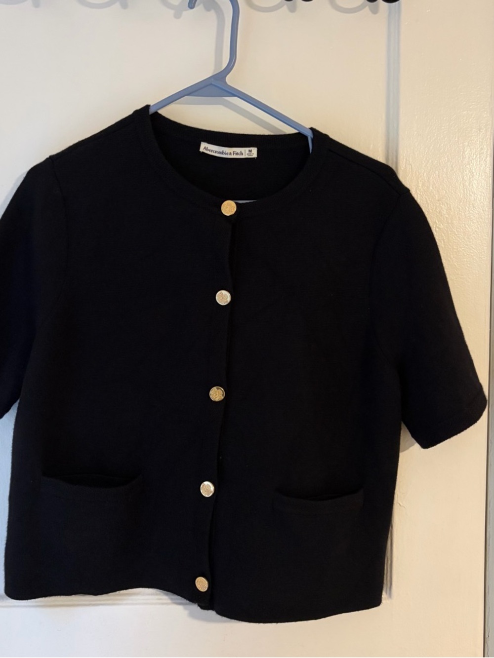 Abercrombie & Fitch Black Short-Sleeve Button Front Cardigan